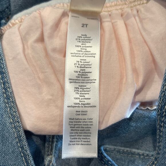 OshKosh B'gosh Denim and Glitter Pink Tulle Overall Dress, Toddler Girl Size 2T - Picture 7 of 7